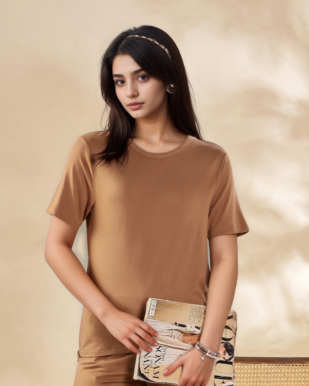 Celine Bamboo Tee  (Coffee Cream)