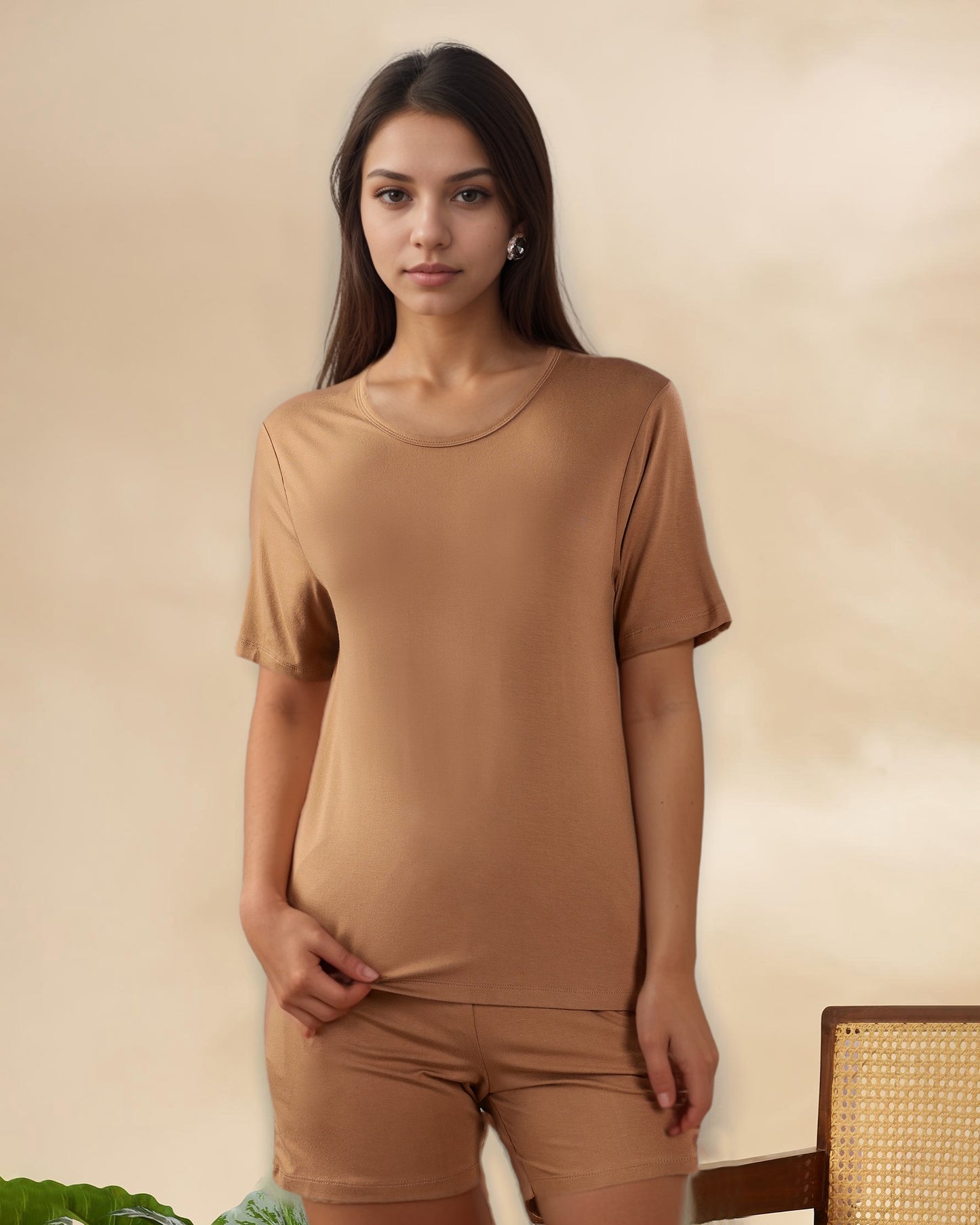 Celine Bamboo Tee  (Coffee Cream)
