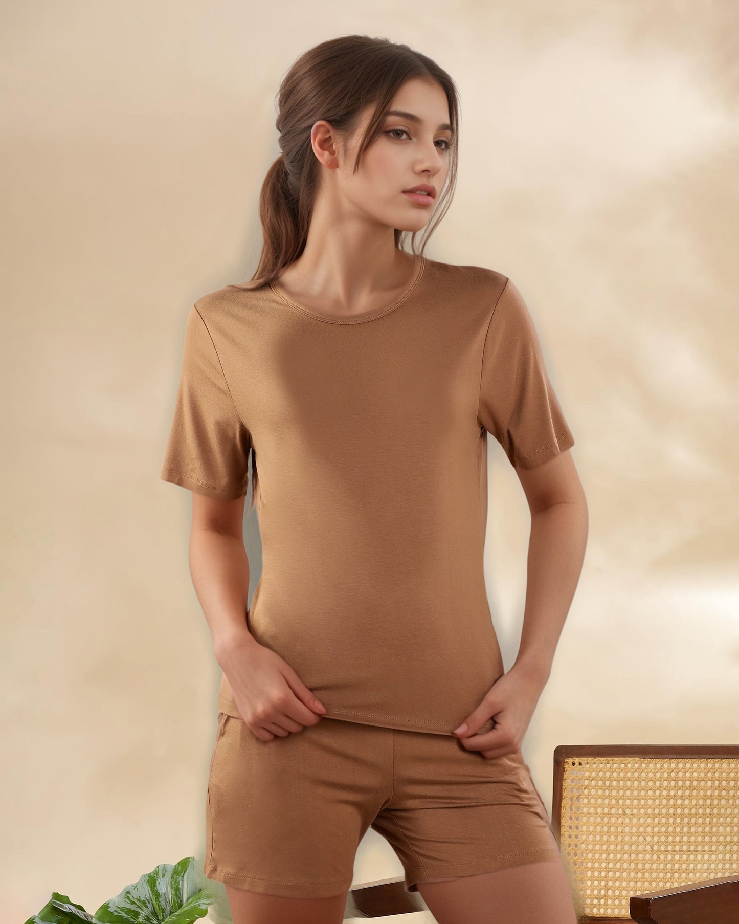 Celine Bamboo Tee  (Coffee Cream)