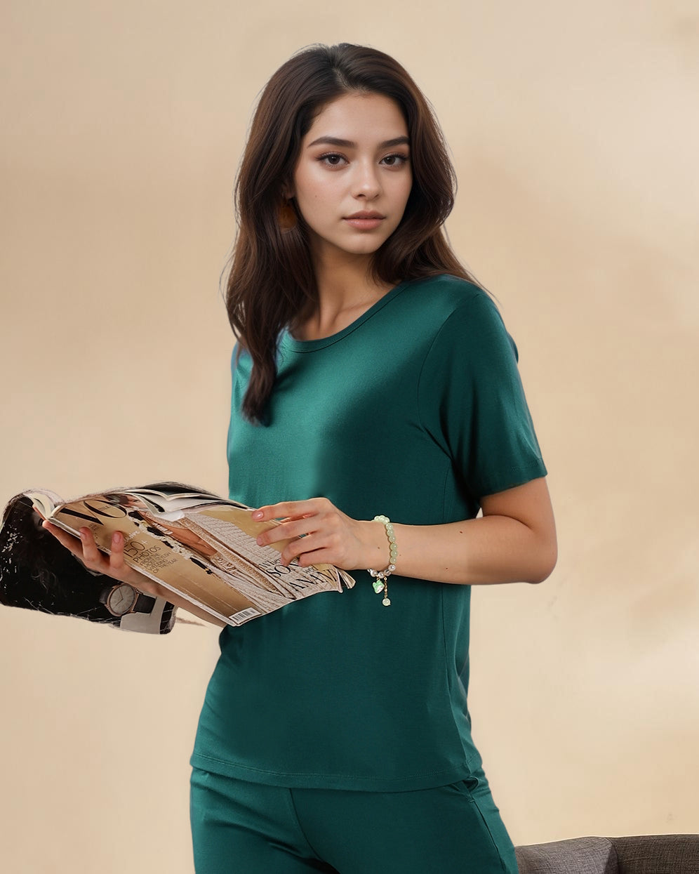Celine Bamboo Tee  (Forest Green)