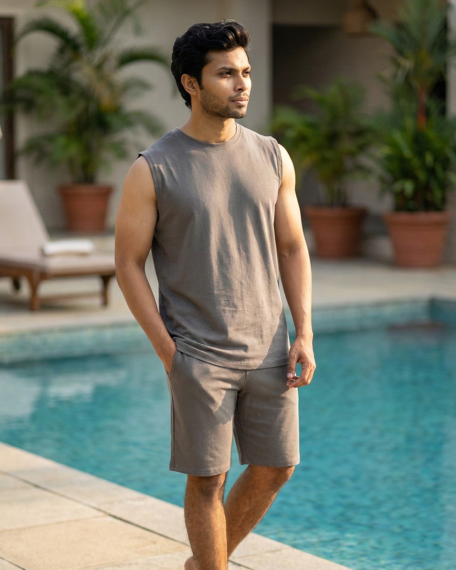 AirKnit Tee + Shorts  (Stone Grey)
