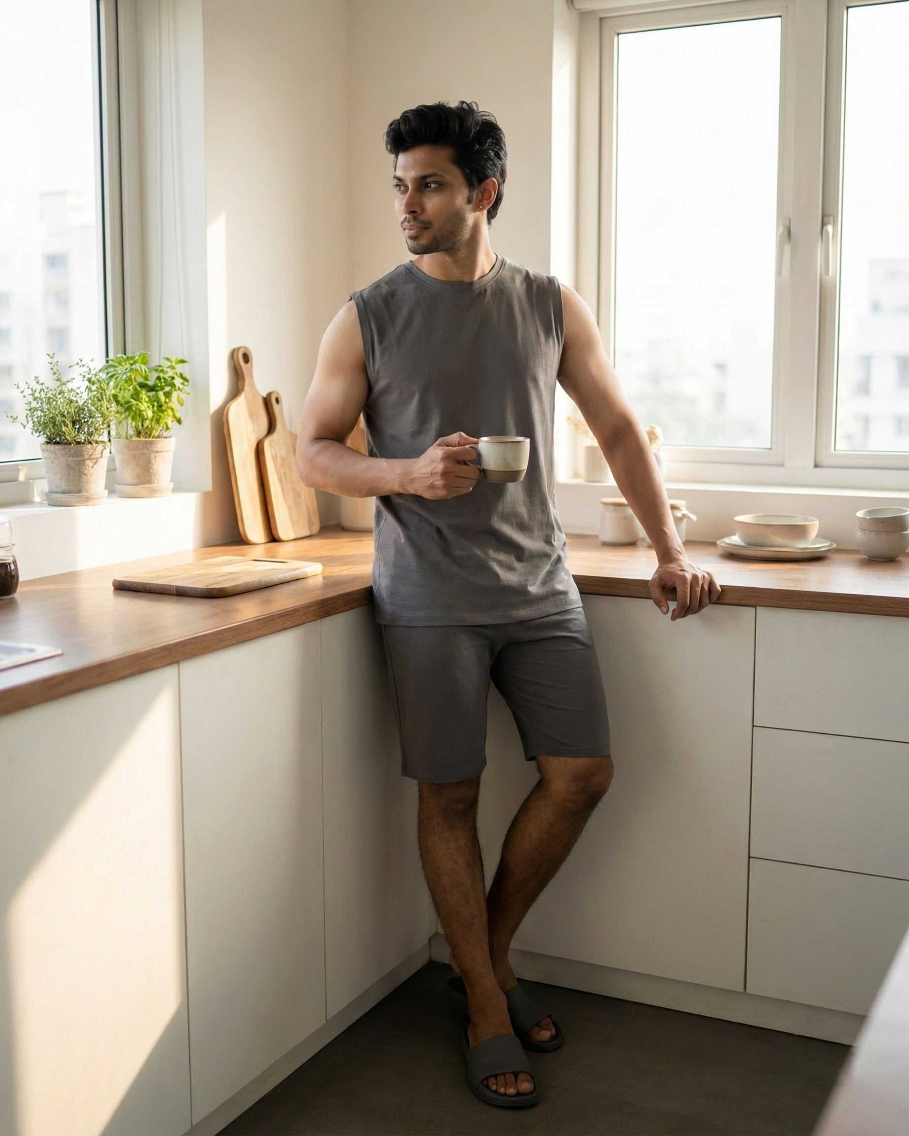 AirKnit Tee + Shorts  (Stone Grey)