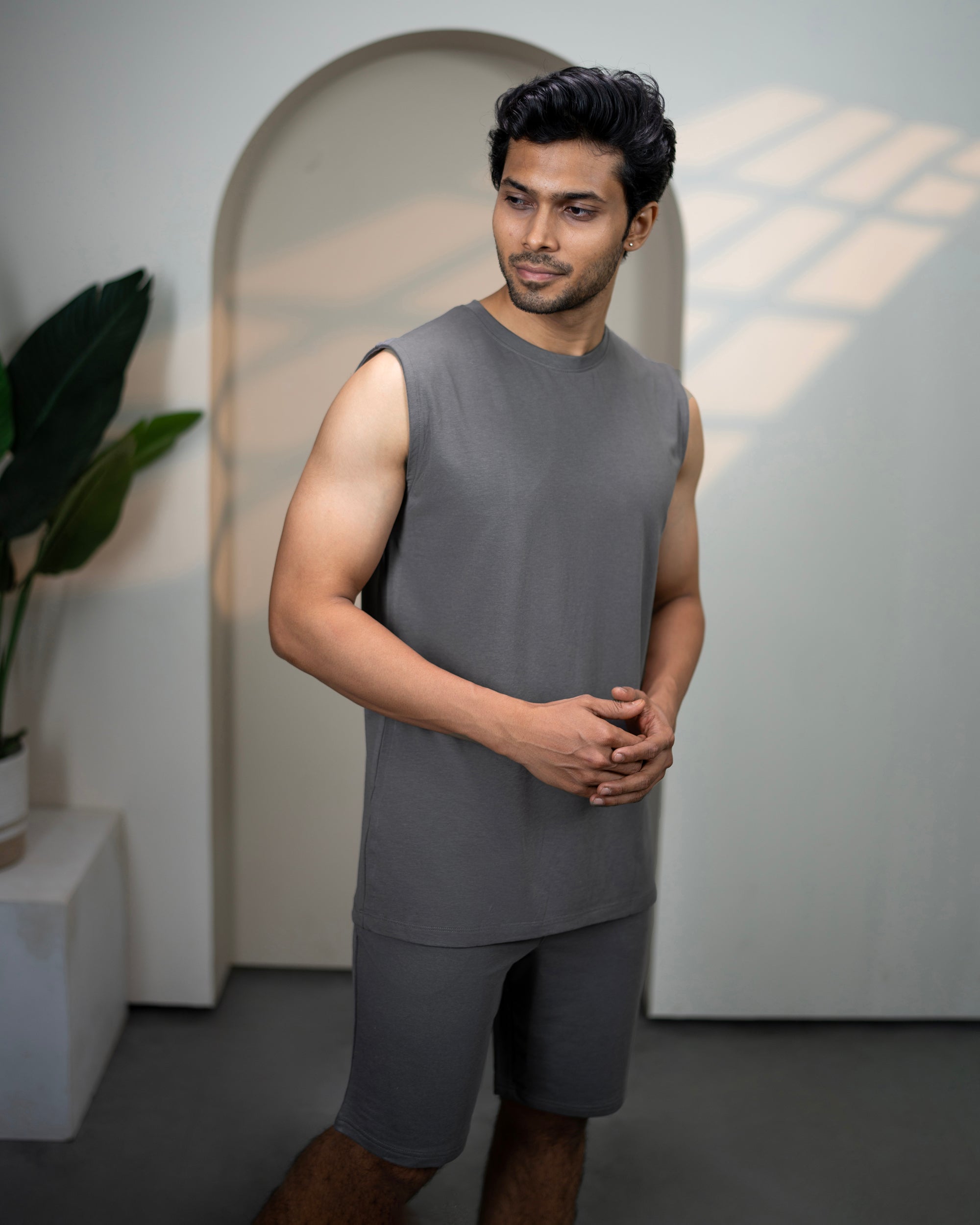 Hushy Bamboo Shorts  (Stone Grey)