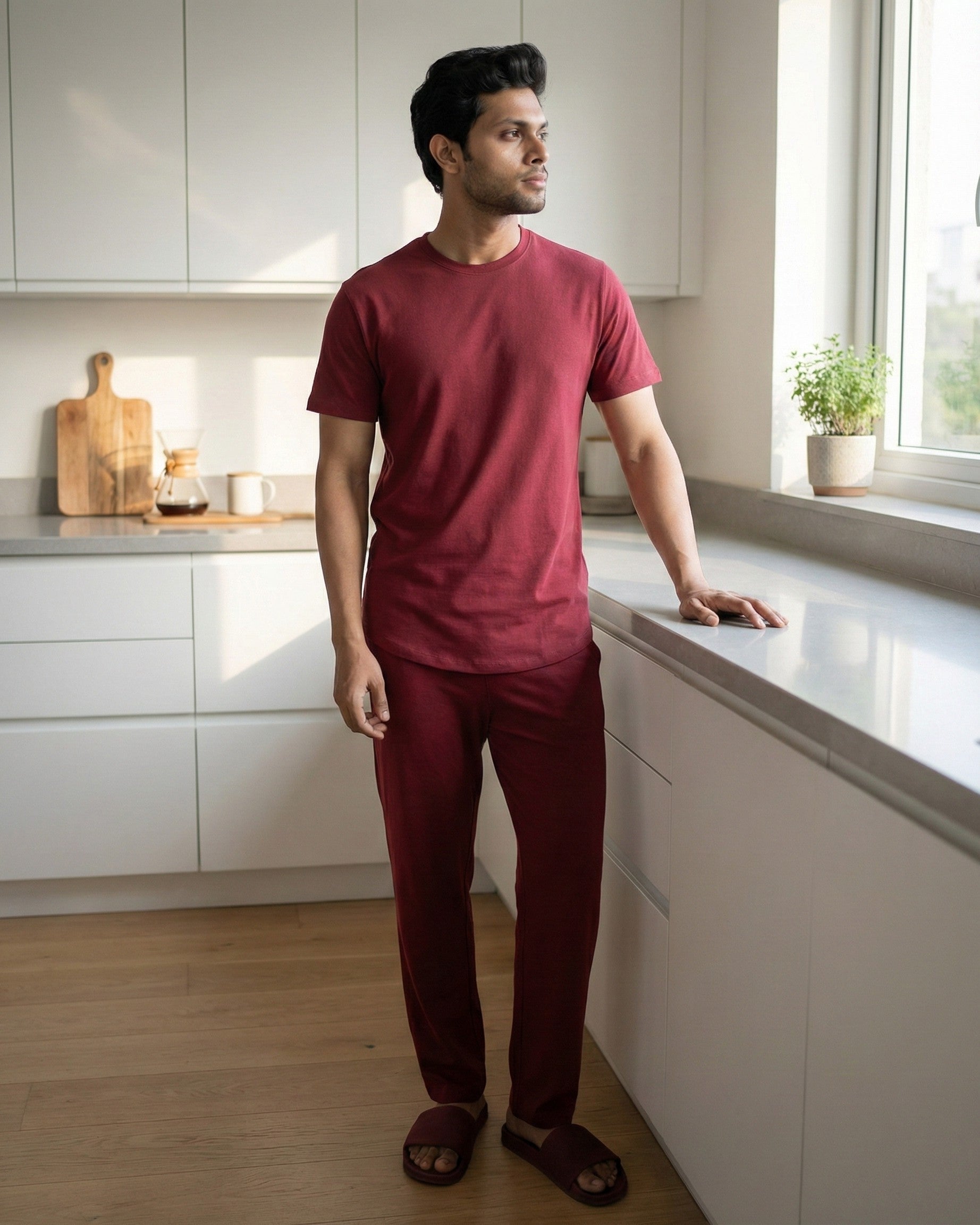 Cosmo T-Shirt + Pant  (Wine Maroon)