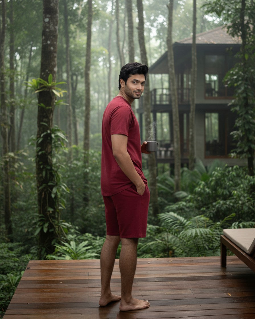 Cosmo T-Shirt + Shorts  (Wine Maroon)