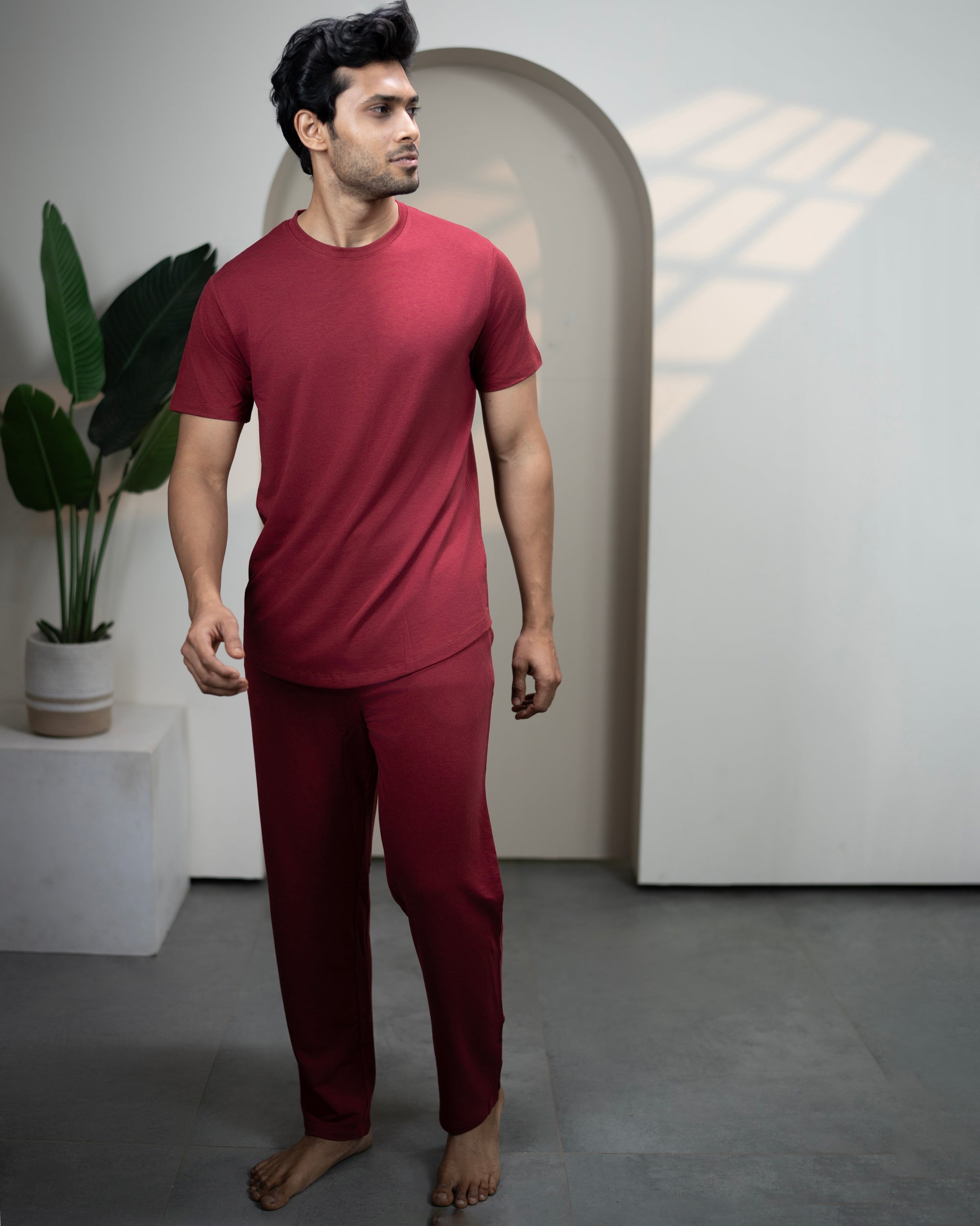 Cosmo T-Shirt + Pant  (Wine Maroon)